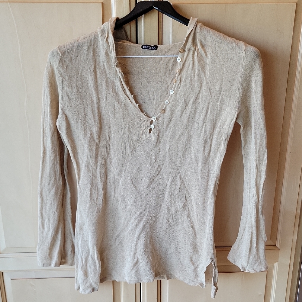 Beliza Tan Linen Sweater Hoodie
